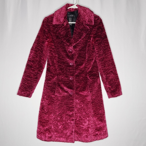 bebe Jackets & Blazers - Bebe Faux Fur Coat Small Magenta Pink Button Collar Pocket Lined Y2K 90s Vtg